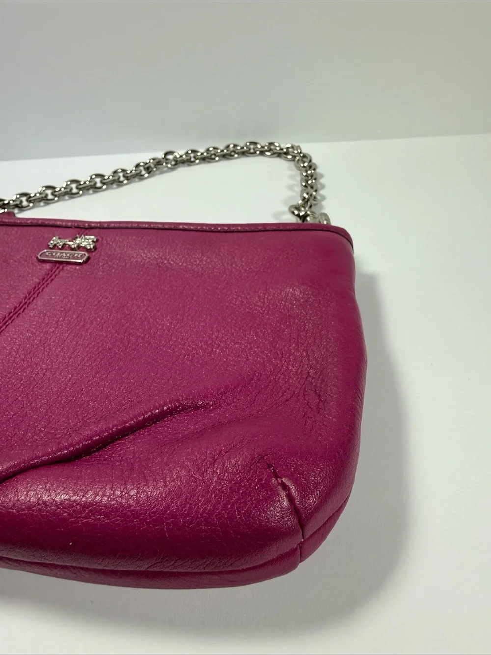 Coach Pink Leather Shoulder Bag with Silver Chain